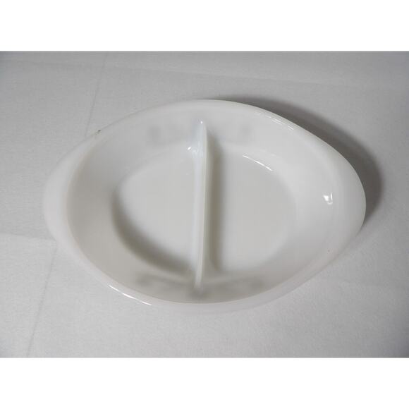 Vintage Glasbake White Green Daisy Flower Oval Divided Casserole Dish Qt - Picture 3 of 11